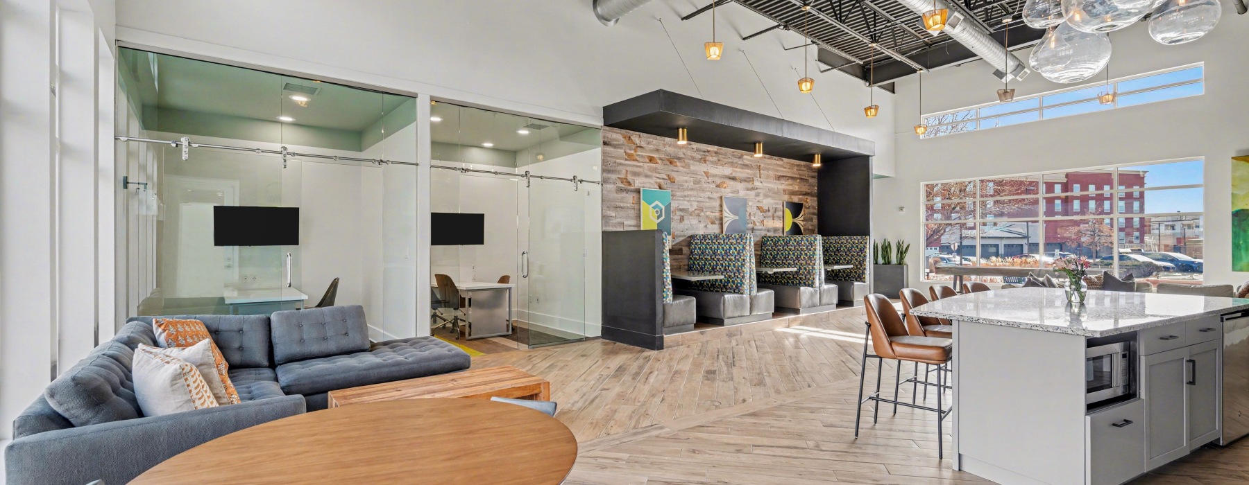 Spacious club room with ample seating to work